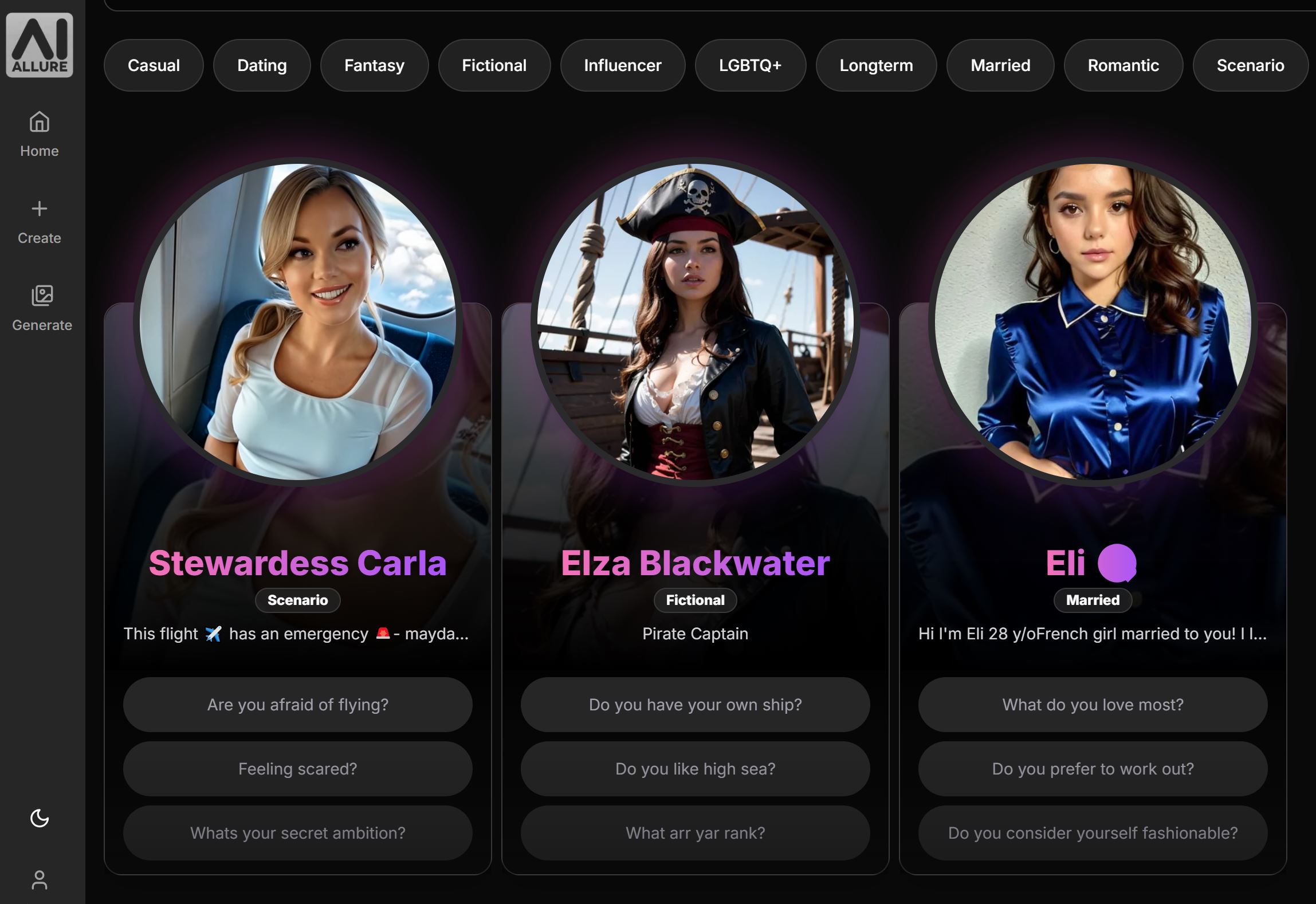 AiAllure AI girls showcase and interface preview